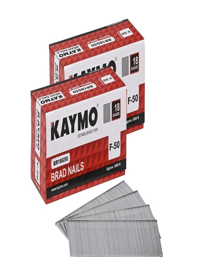 Kaymo F-Series 18G Brad Nails 50 mm - 2 Pack (10,000 Nails) | Heavy-Duty Steel Fasteners for Woodwork, Modular Kitchens, MDF, Canvas Art, Construction | Compatible with Kaymo Brad Nailers
